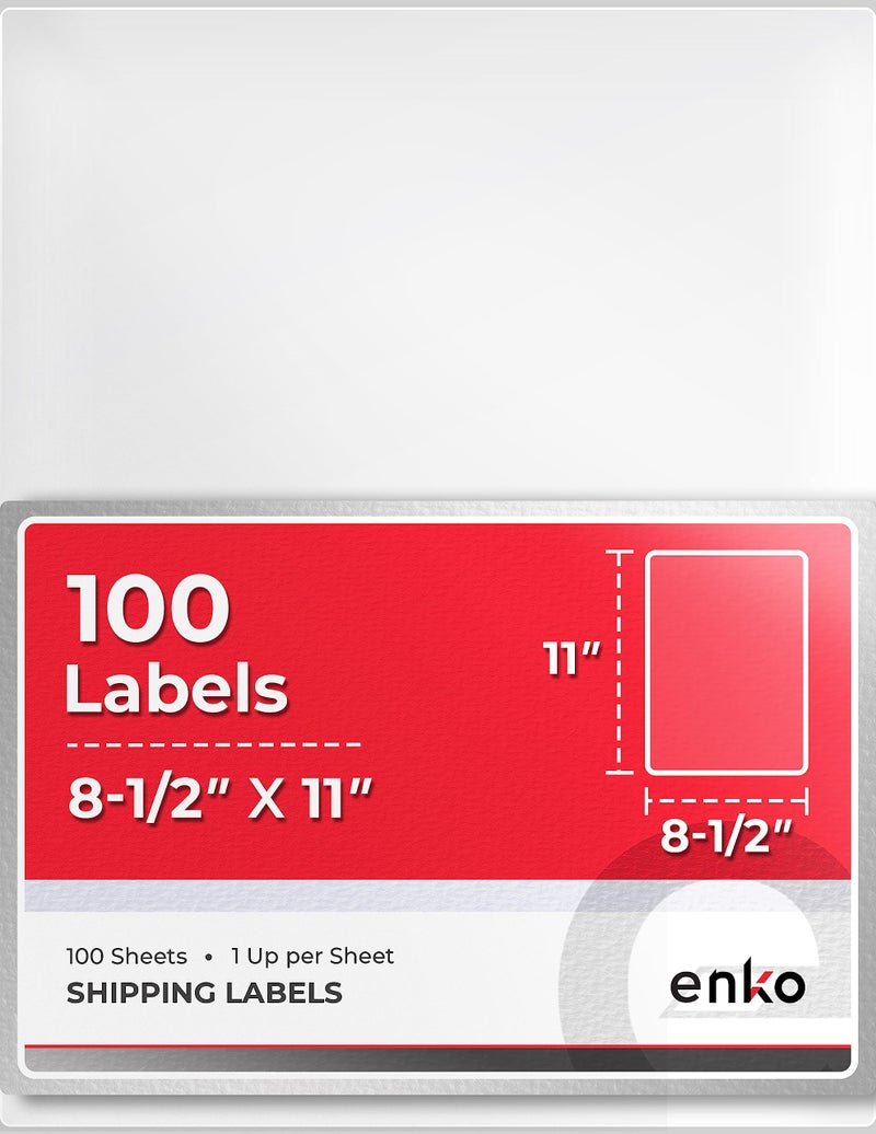 enKo Products enKo 8-1/2 x 11 Inch Label - White Blank - 1 Per Sheet Full Shipping Address Labels for Laser Inkjet Printer (100 Sheets, 100 Labels) - Image 1